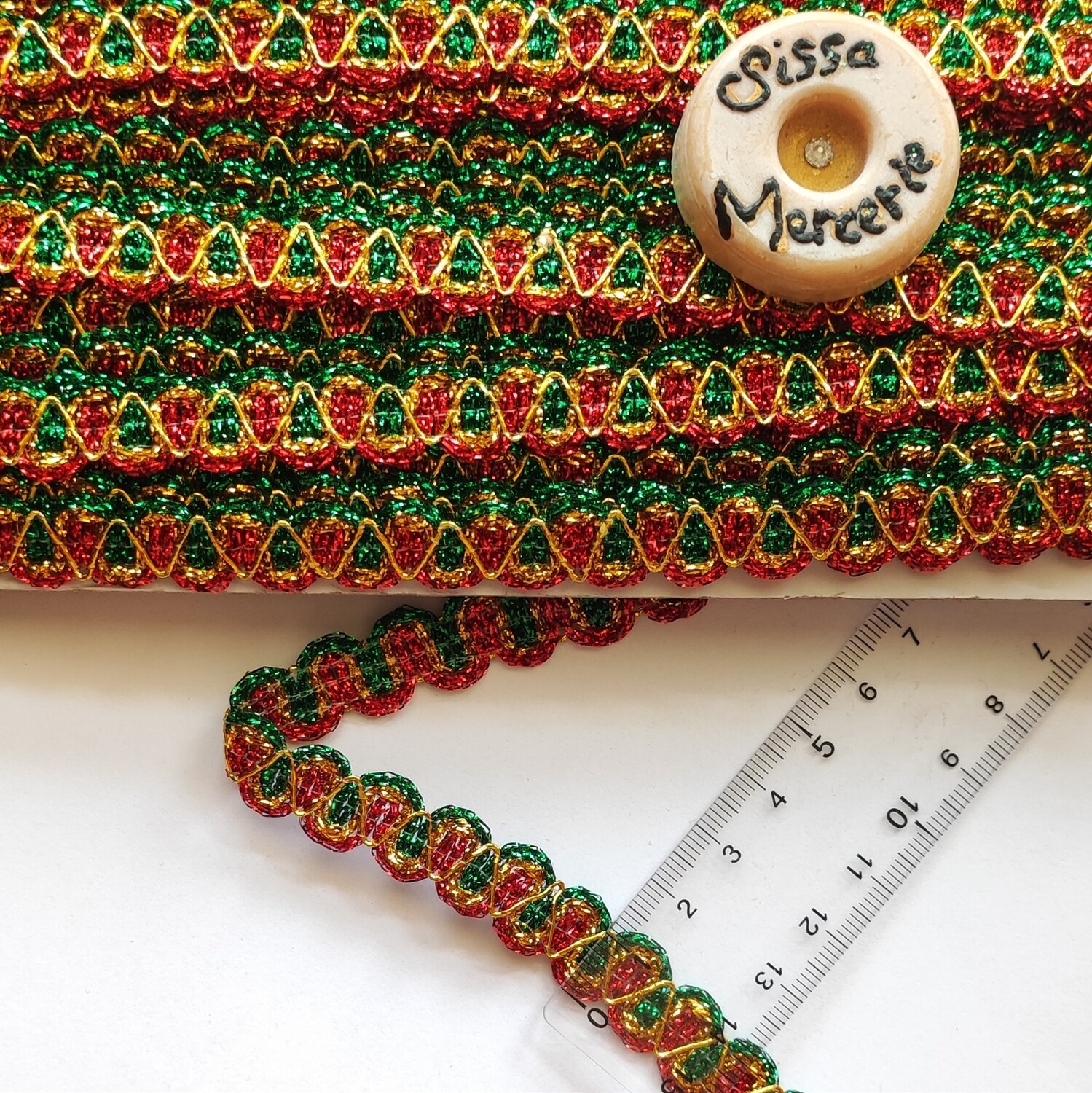 Galon vert /doré /rouge 1,3 cm (coupons)