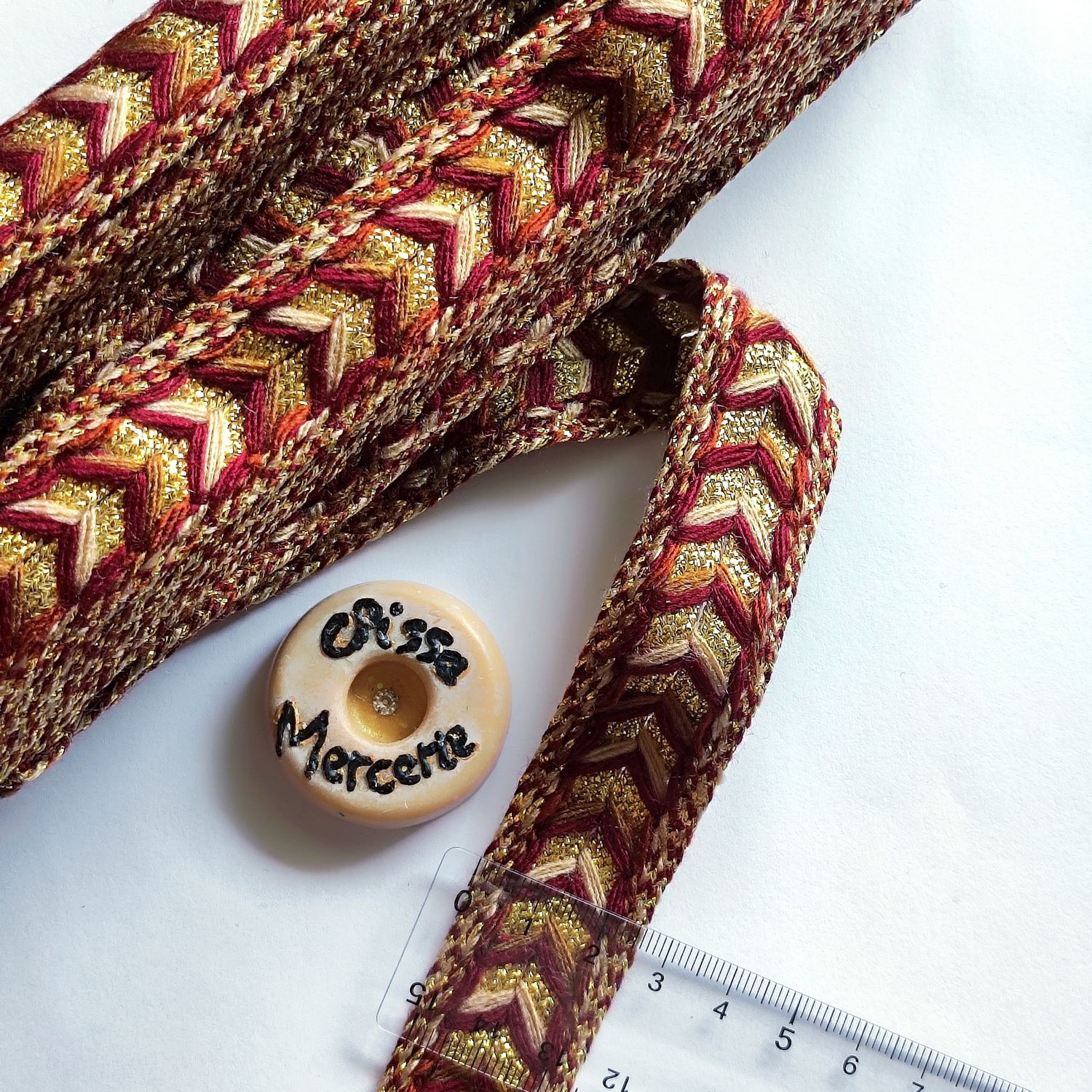 Galon doré beige /bordeaux 2,5 cm