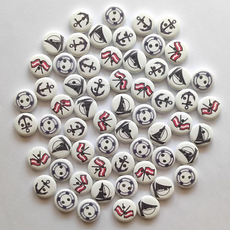 60 boutons bois thème mer LOT 12