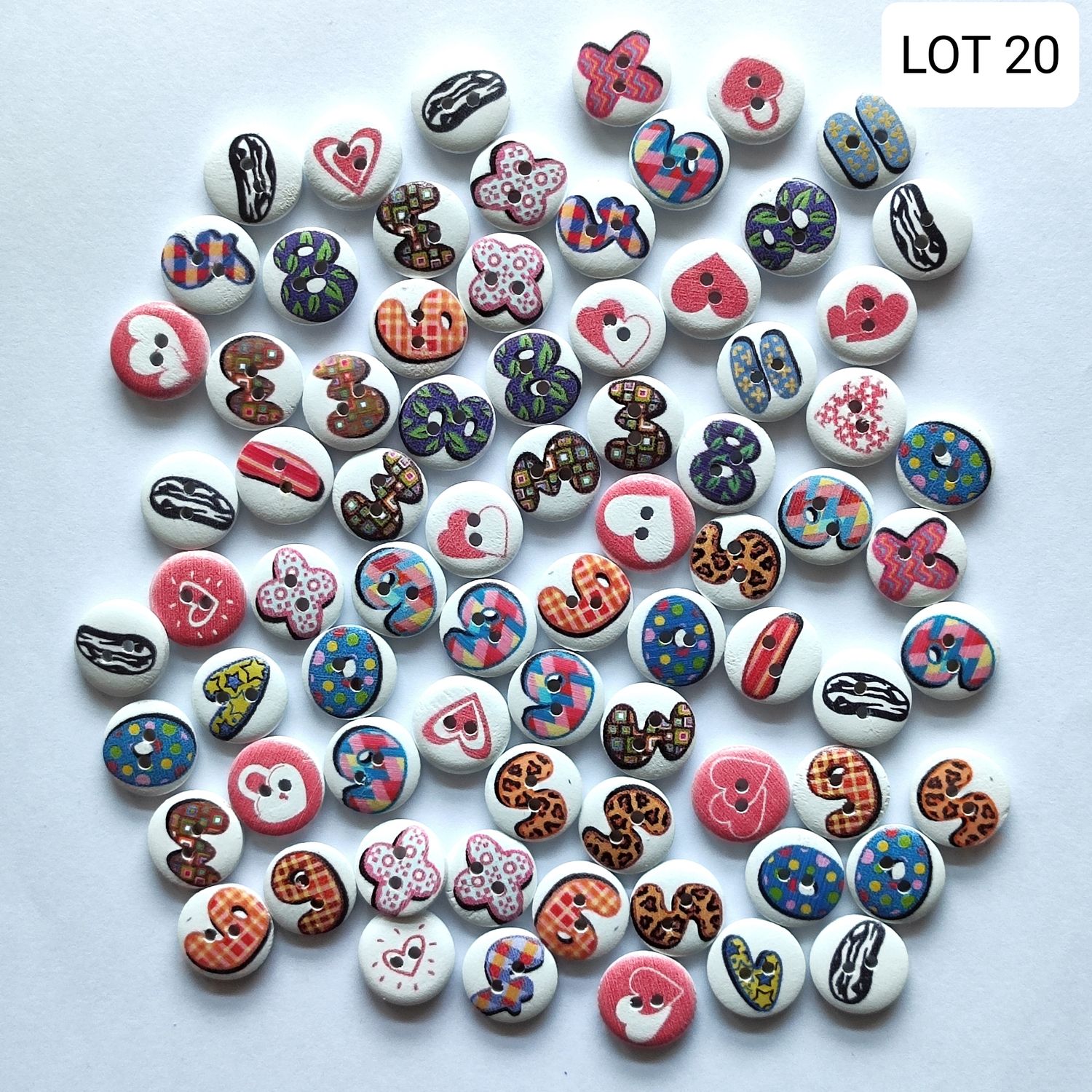 75 boutons bois mélangé LOT 20