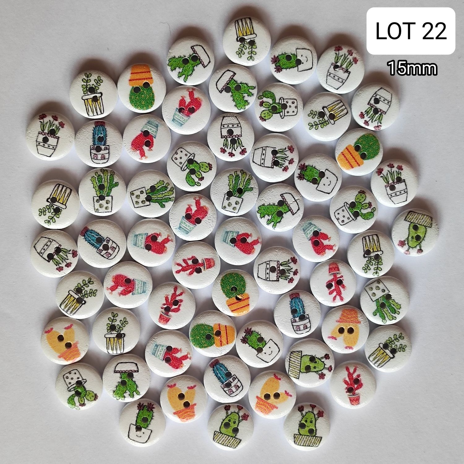 60 boutons bois cactus LOT 22