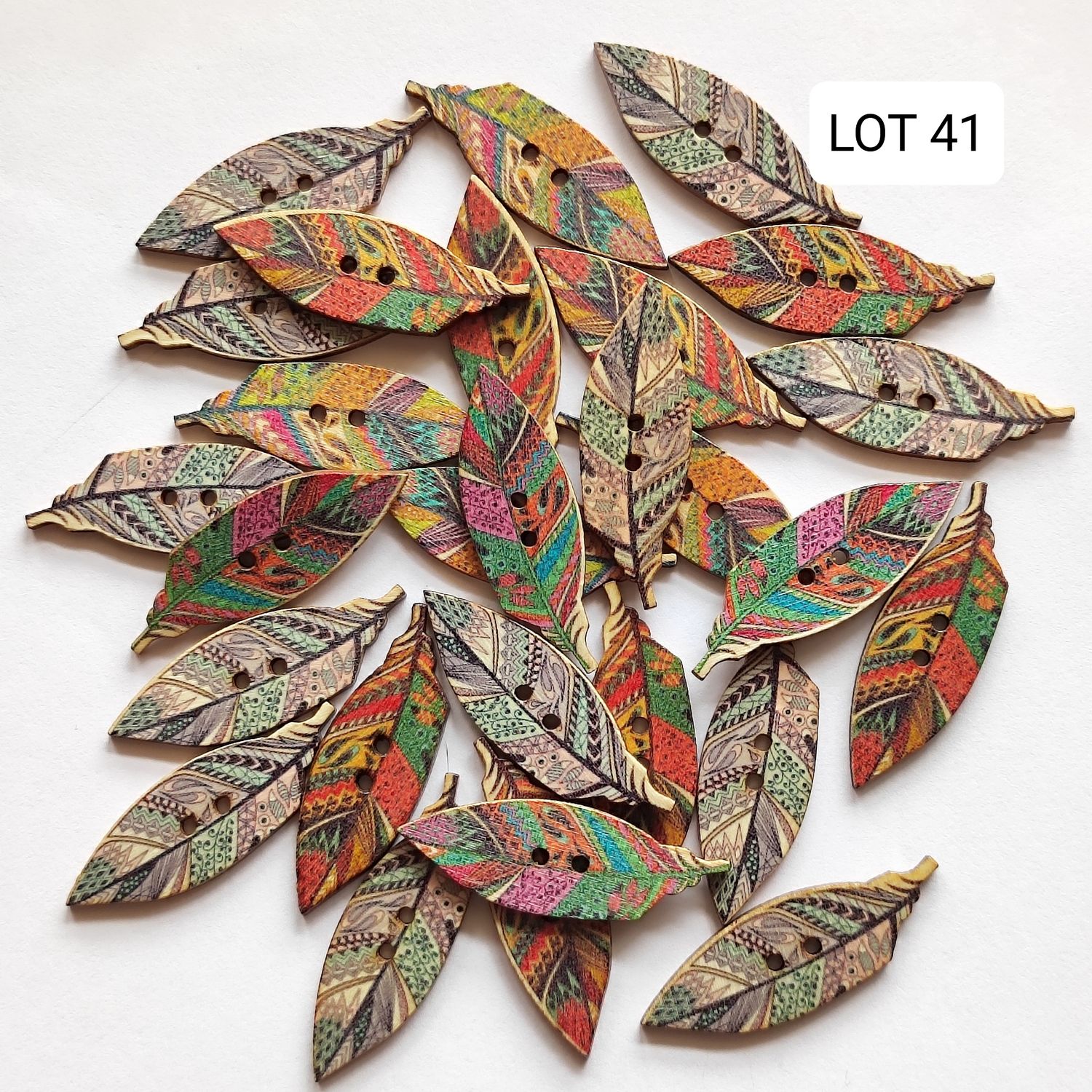 28 boutons bois plume LOT 41