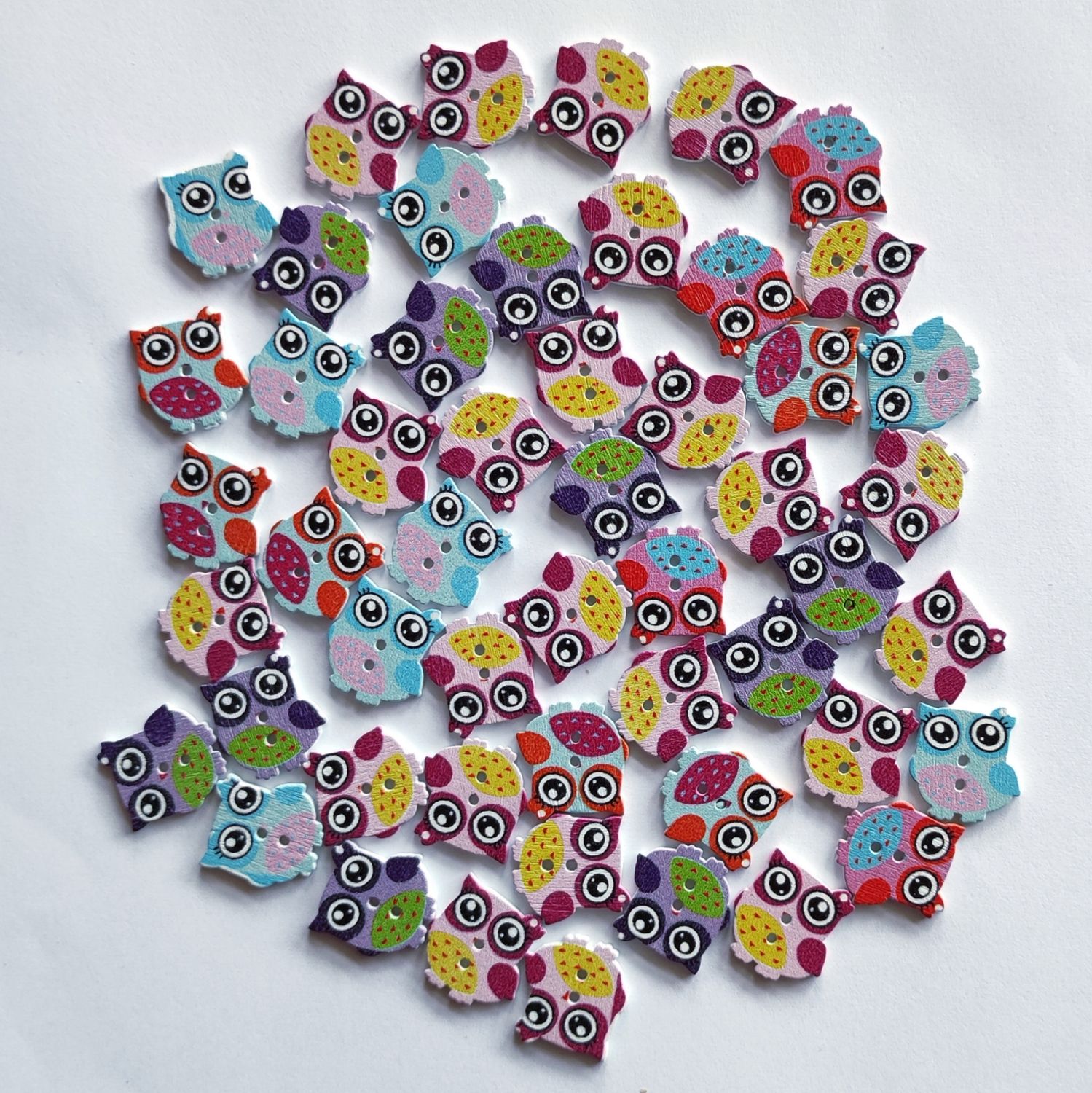 52 boutons bois hiboux LOT 50