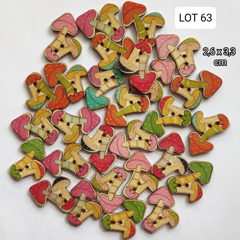 28 boutons bois champignons LOT 63