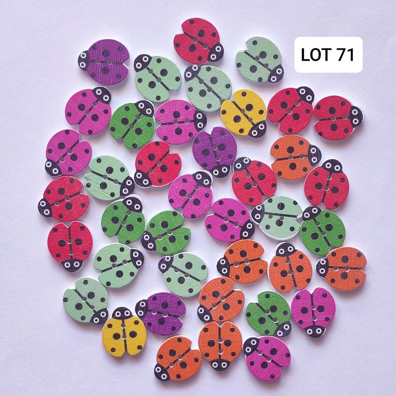 40 boutons bois coccinelle LOT 71