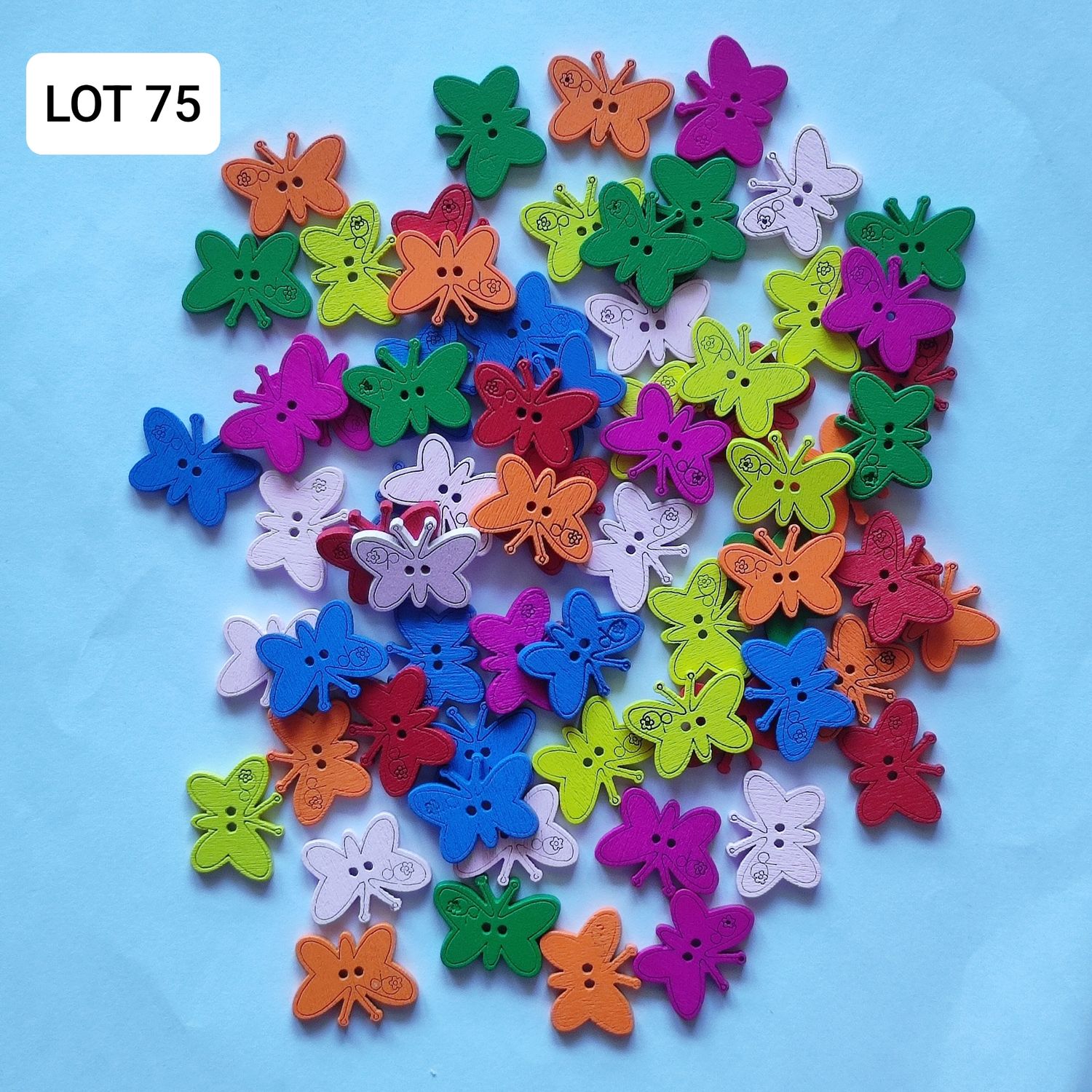 69 boutons bois papillon LOT 75