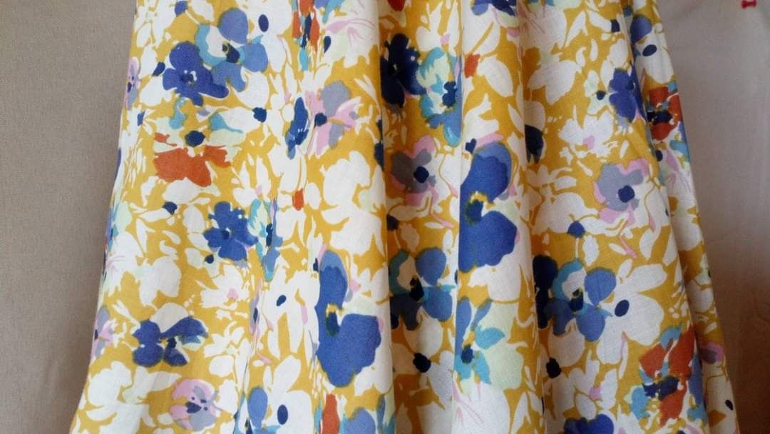 50 cm x147 cm fleuri moutarde / bleu 100% coton biologique 