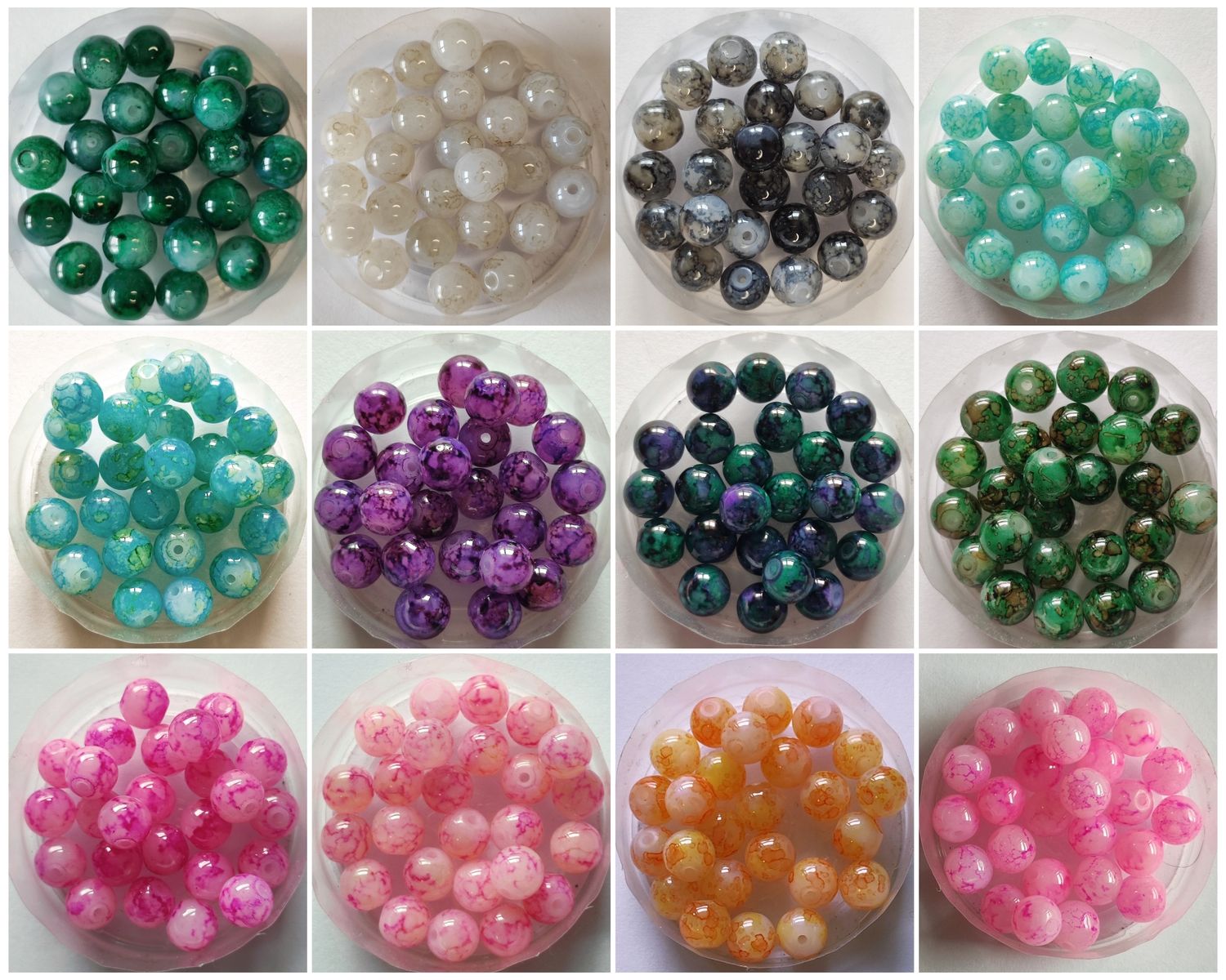 25 perles verre 8mm imitation Jade /12 coloris