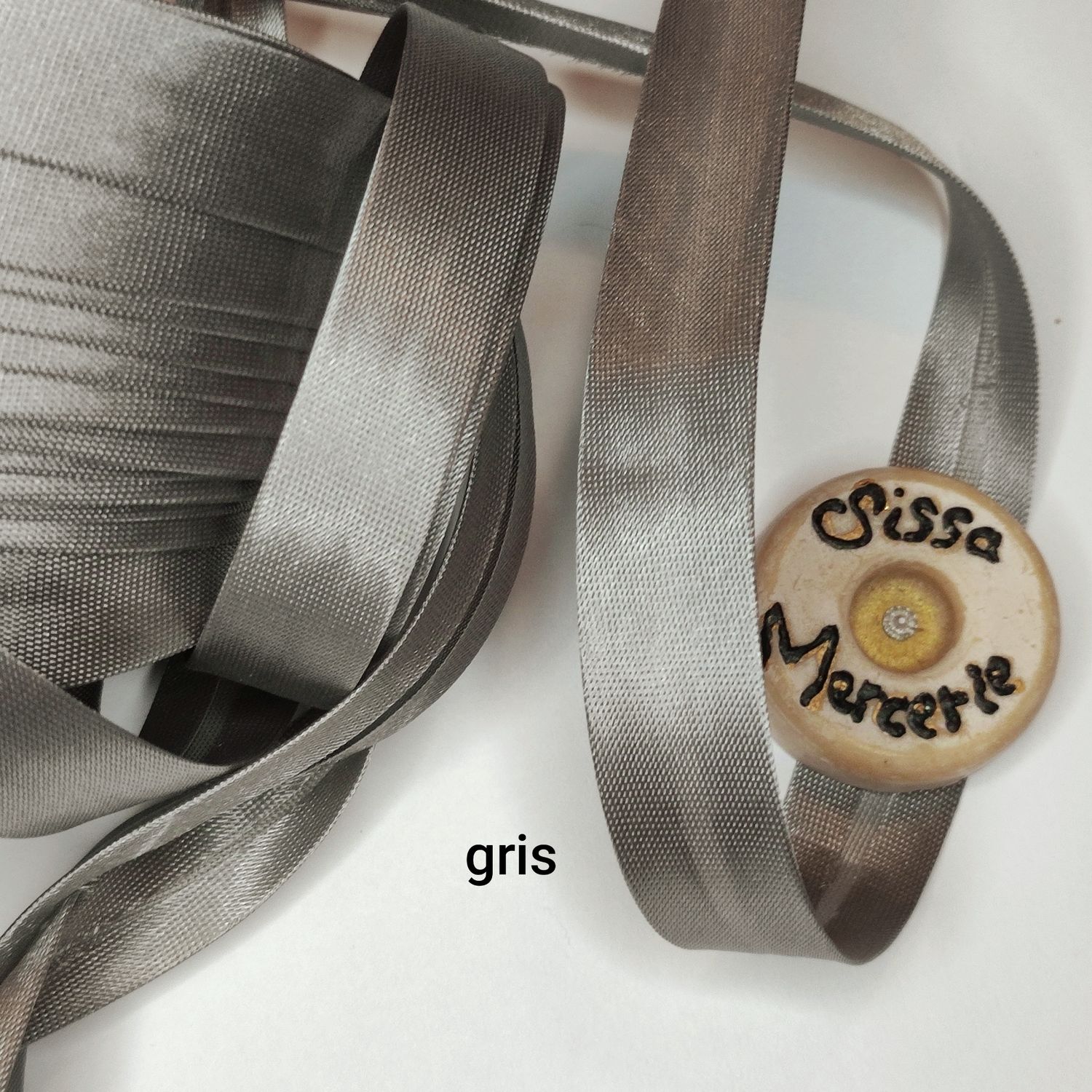 Biais 15mm polyester gris