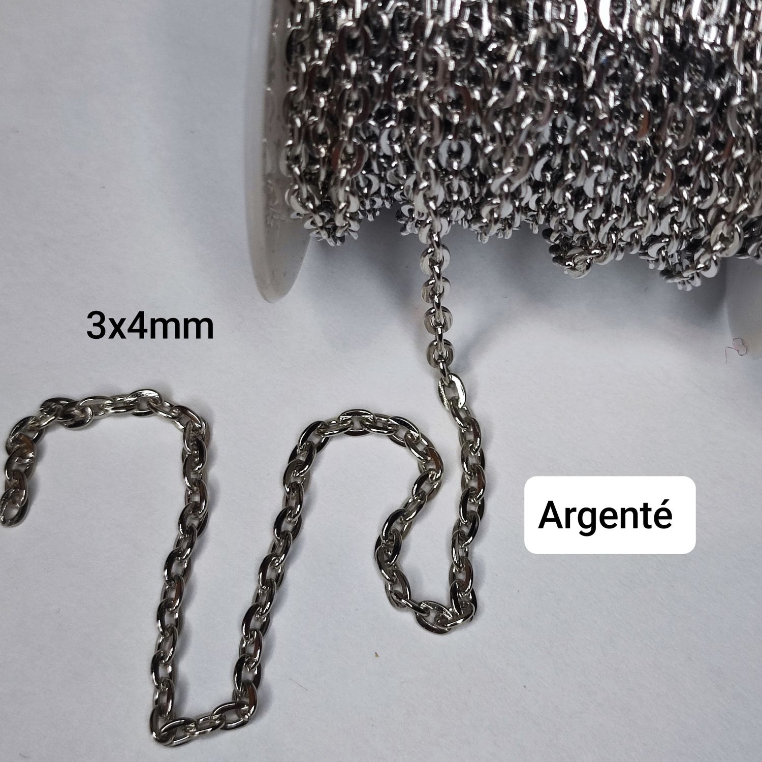 Rouleau chaîne ovale 3x4mm argenté 