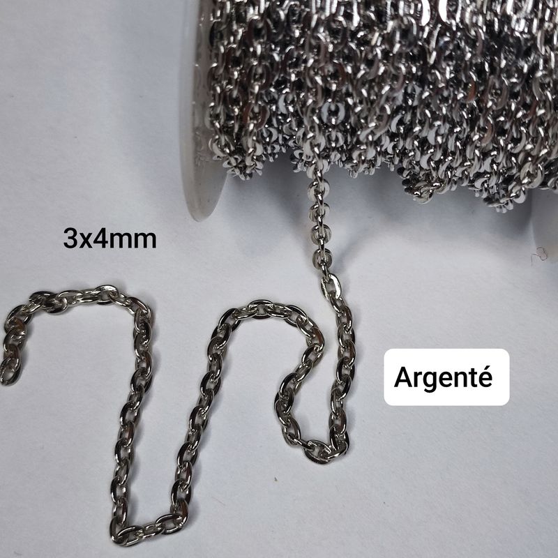 Rouleau chaîne ovale 3x4mm argenté 