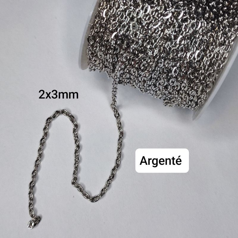 Rouleau chaîne ovale 2x3mm argenté 