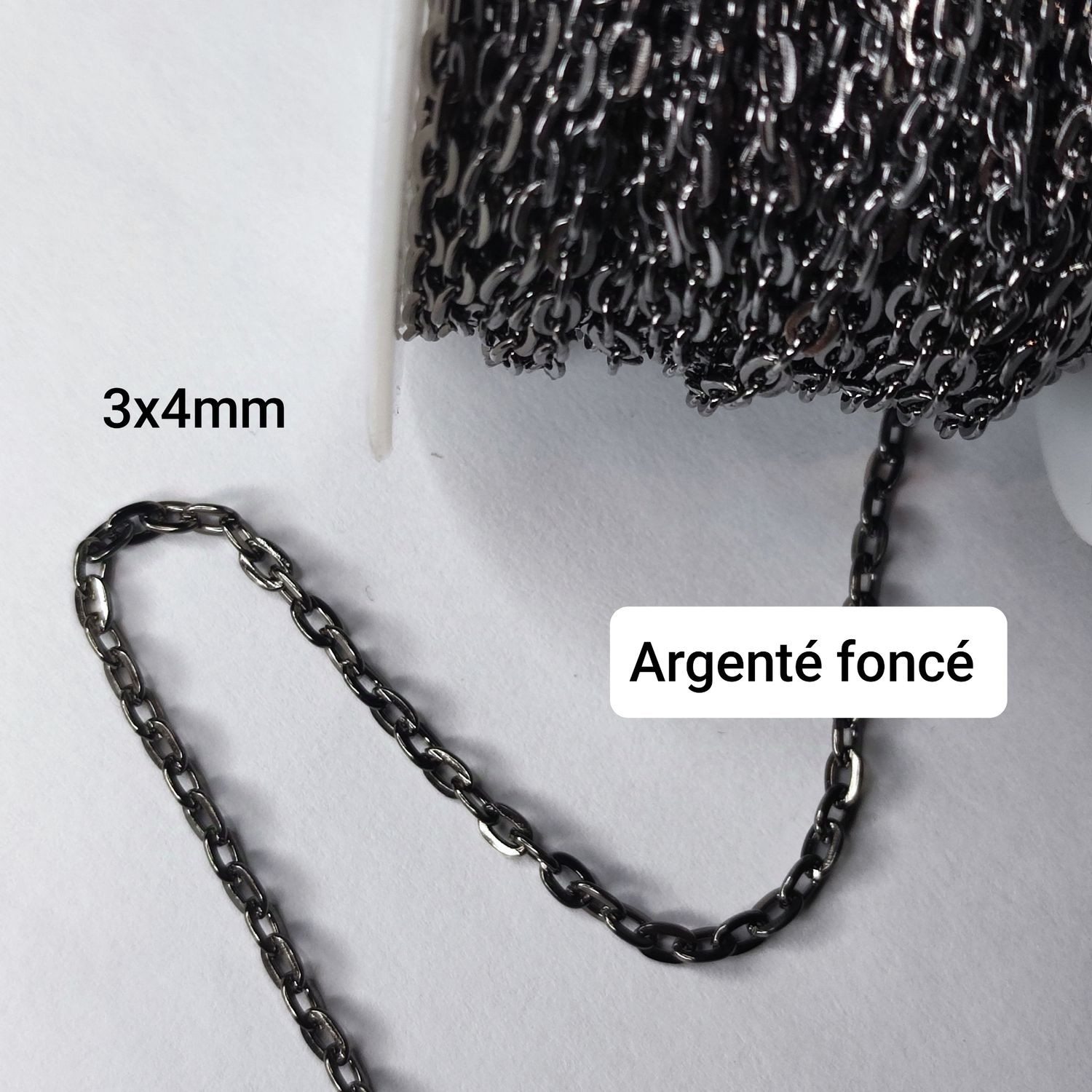 Rouleau chaîne ovale 3x4mm argenté foncé 