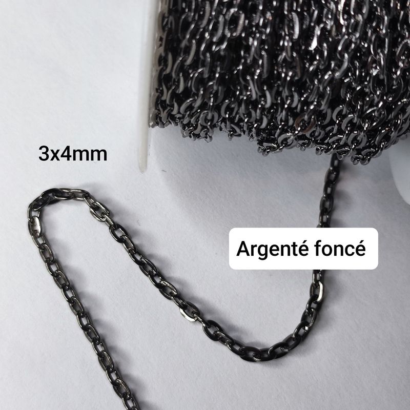 Rouleau chaîne ovale 3x4mm argenté foncé 