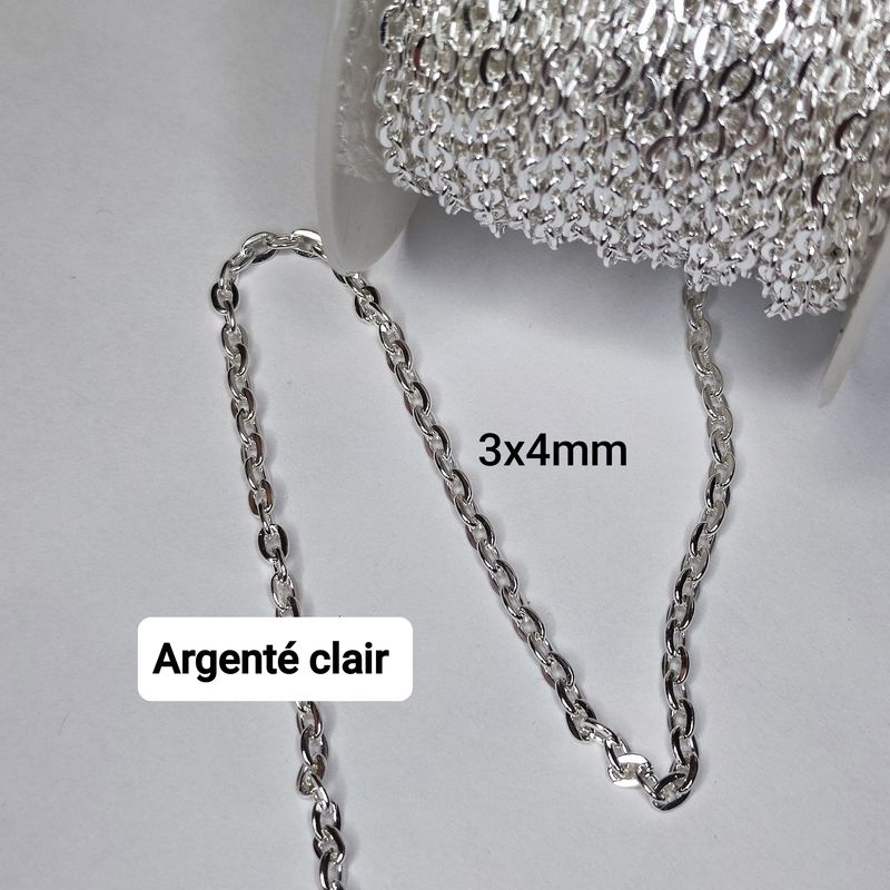 Rouleau chaîne ovale 3x4mm argenté clair 