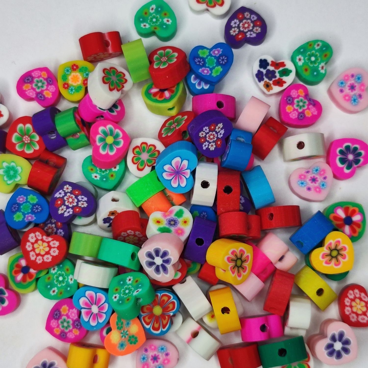 100 perles coeur colorés