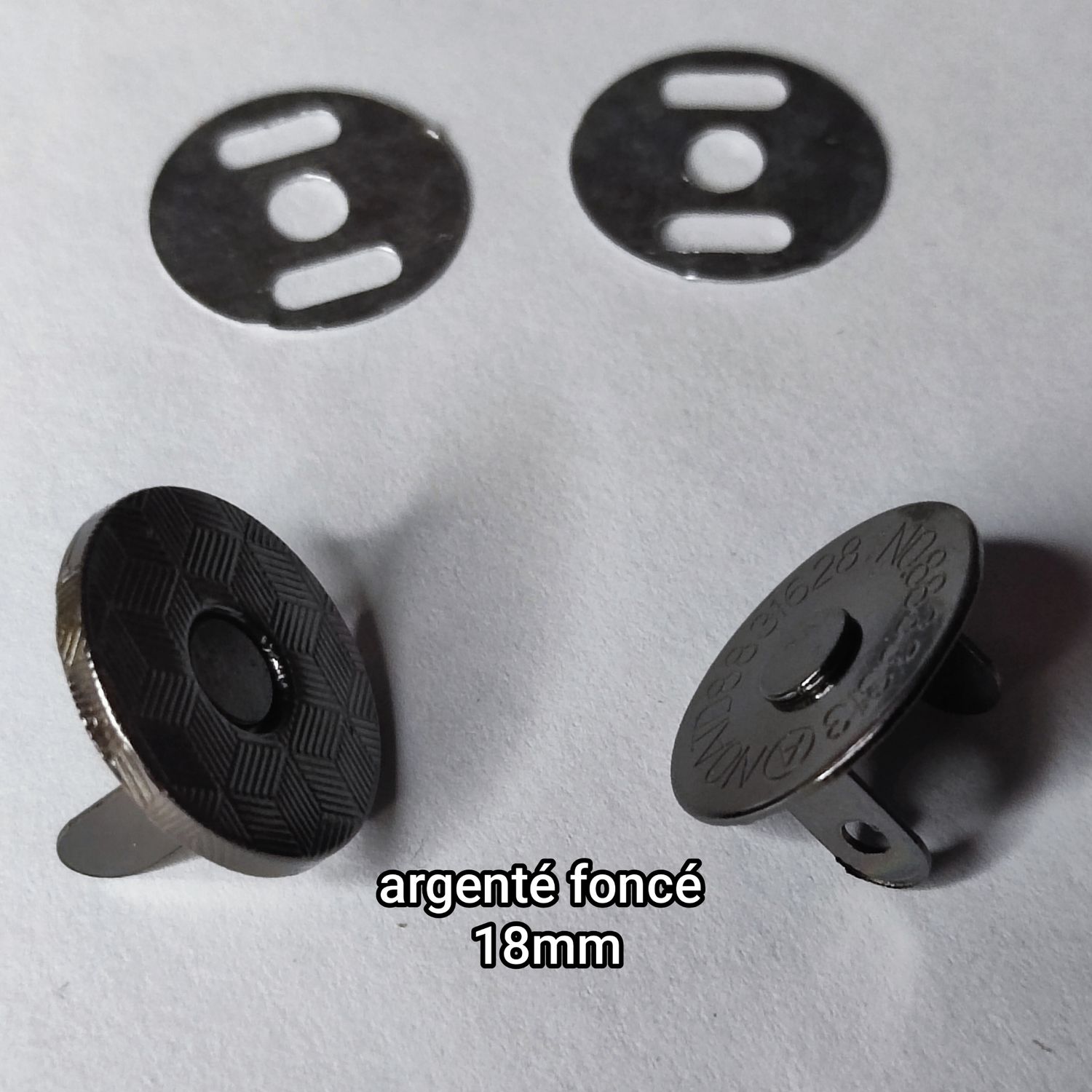 Bouton pression 18mm argenté foncé 