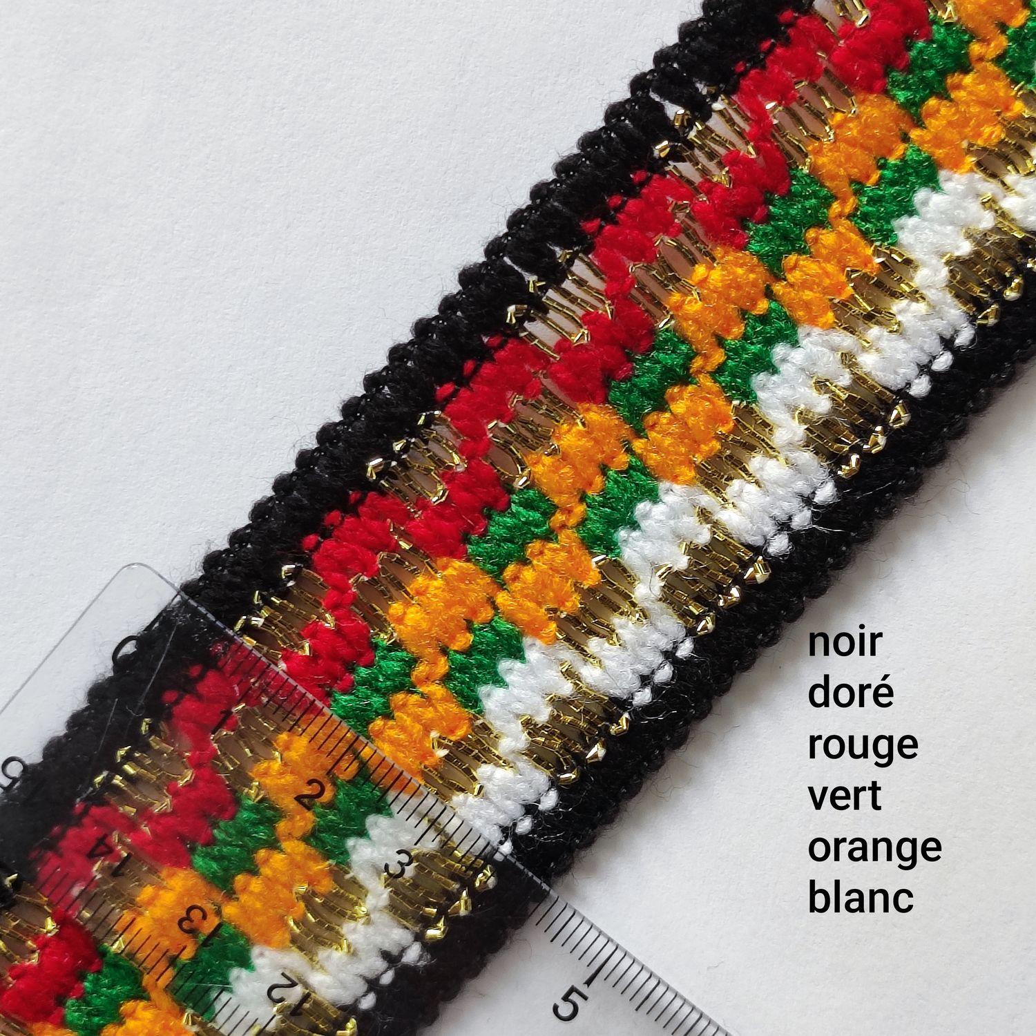 Galon doré noir/rouge/vert/blanc/orange 4,5cm
