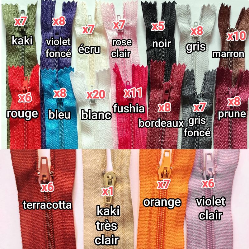 140 fermetures zip 20 cm