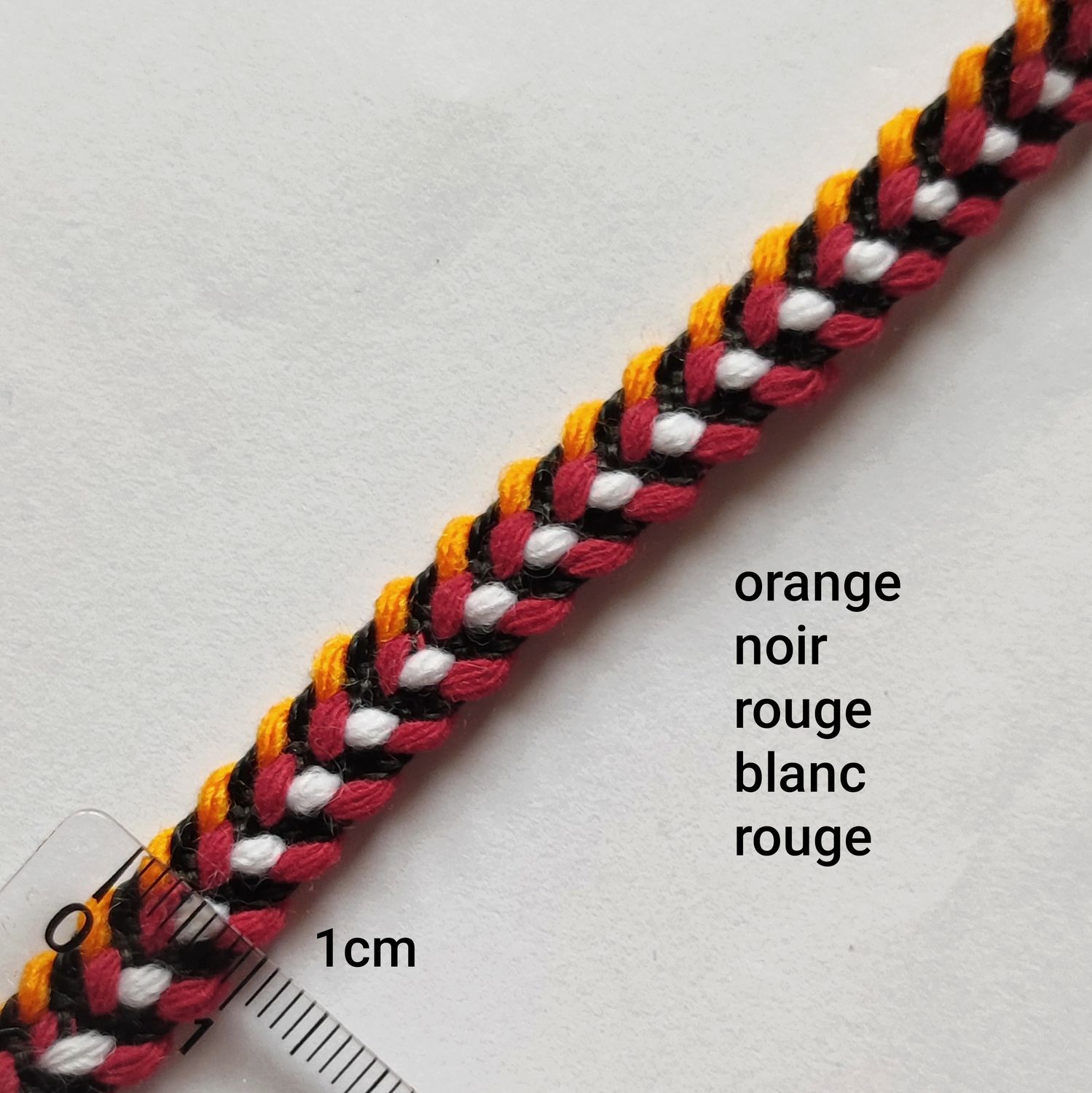 Galon tresse orange/noir/rouge/blanc/rouge