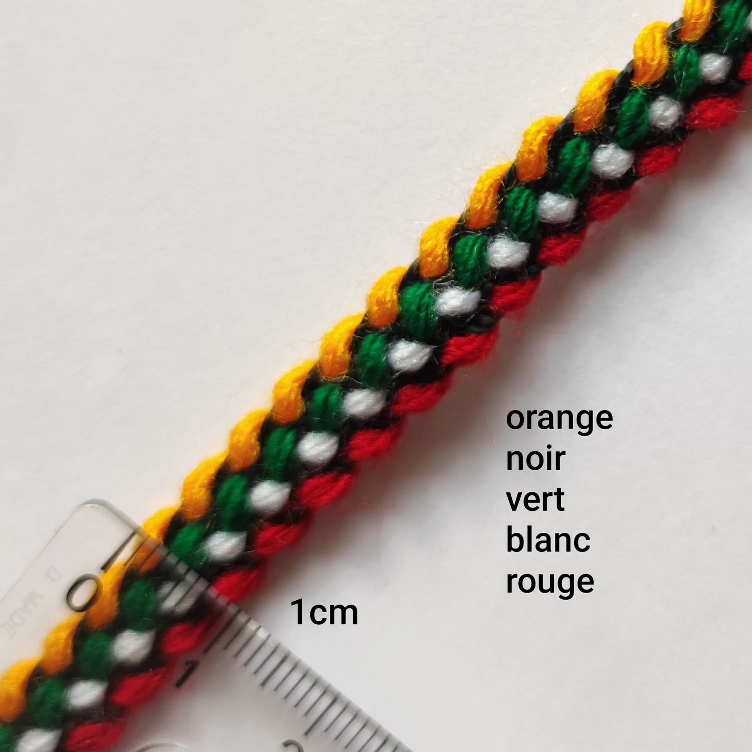 Galon tresse orange/noir/vert/blanc/rouge