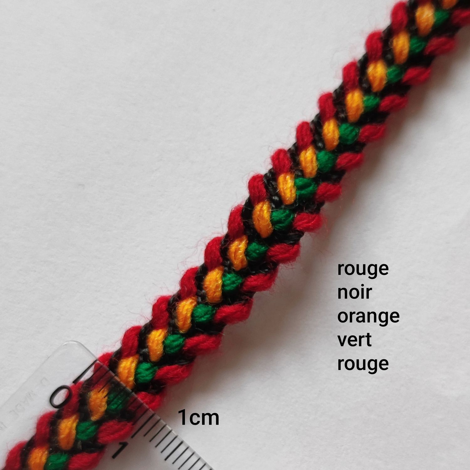 Galon tresse rouge/noir/orange/vert/rouge