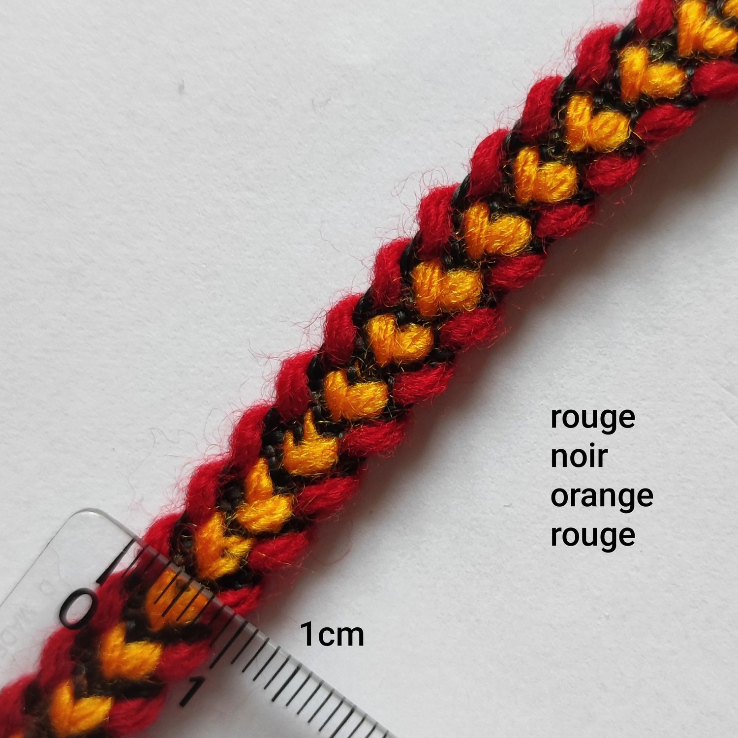 Galon tresse rouge/noir/orange/rouge