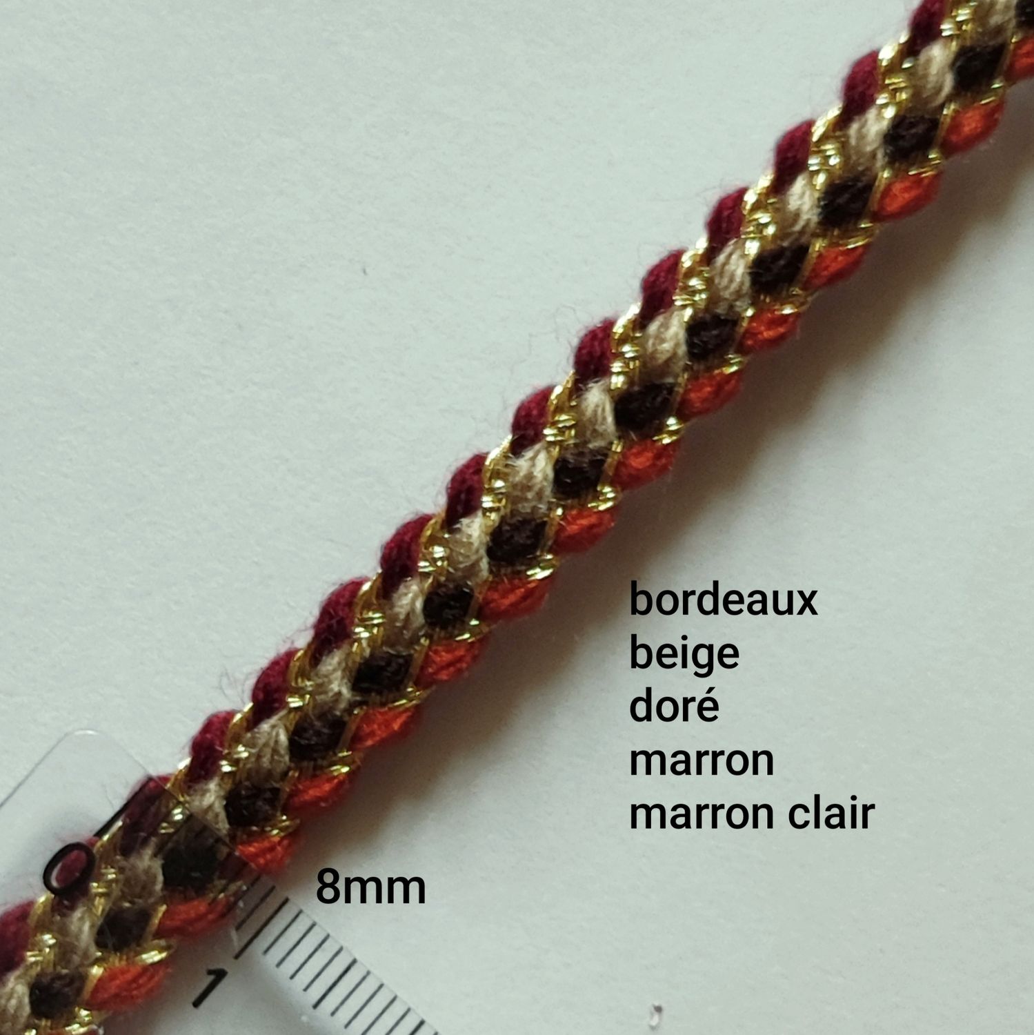 Galon tresse marron/beige/doré/bordeaux