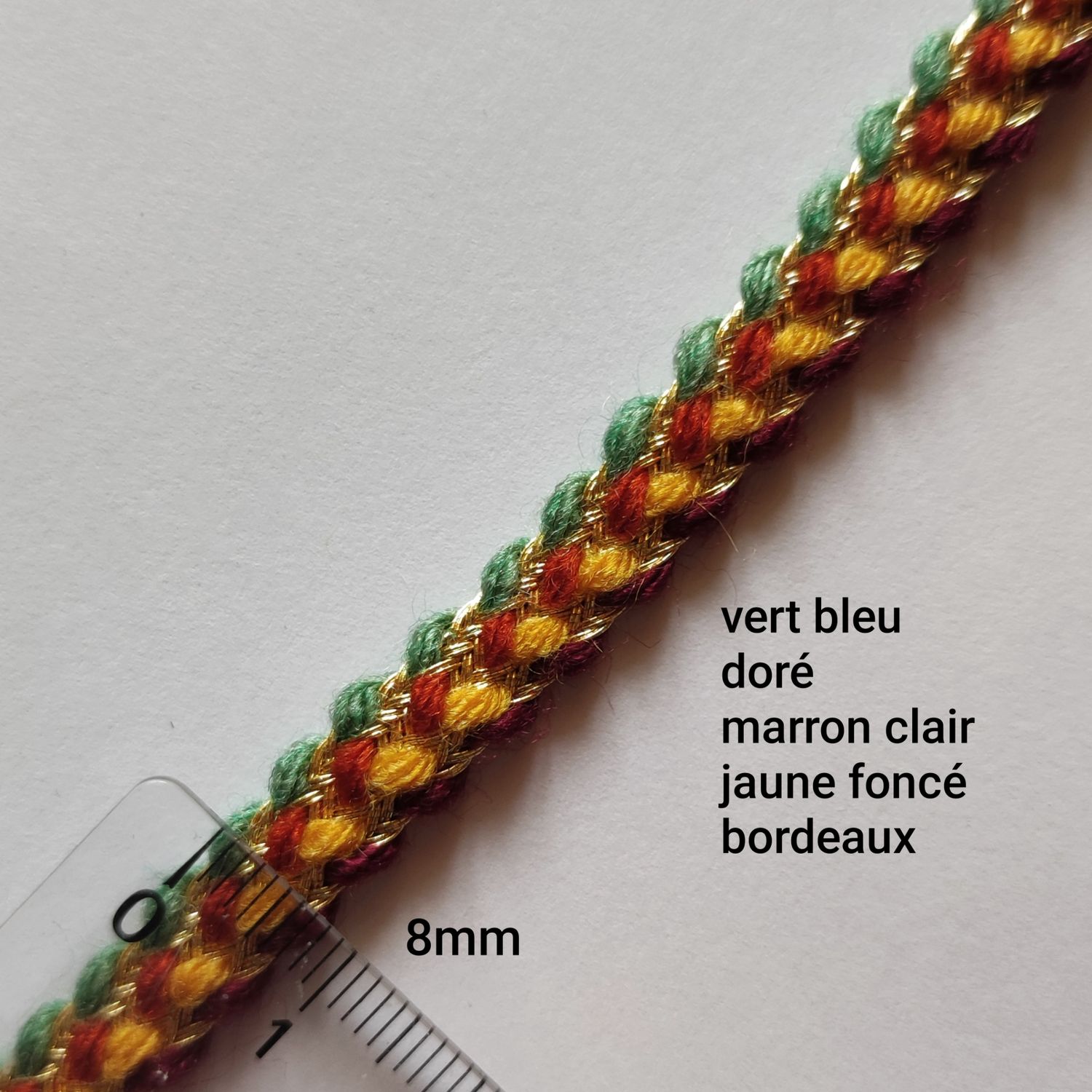 Galon tresse bleu vert/marron/jaune/bordeaux