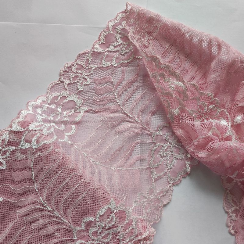 Dentelle élastique large 18 cm rose clair et blanc Dentelle élastique large 18 cm rose clair et blanc