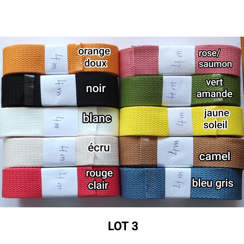 40 mètres (10 couleurs x 4m) sangle coton LOT 3