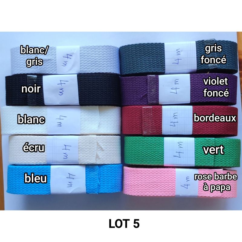 40 mètres (10 couleurs x 4m) sangle coton LOT 5