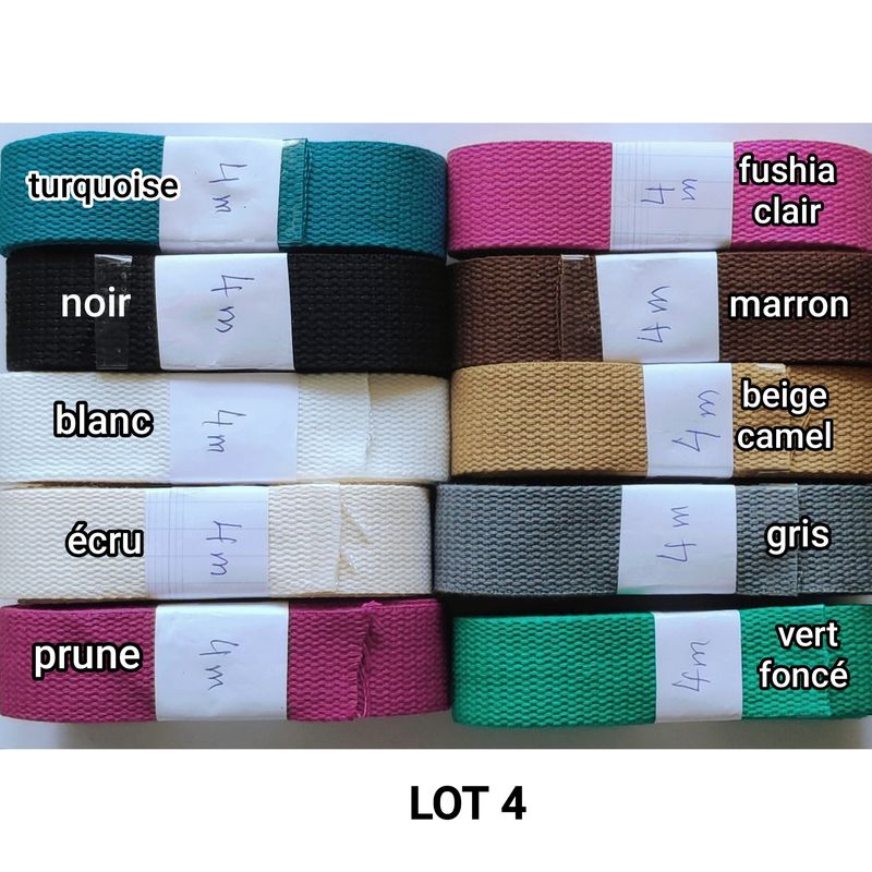 40 mètres (10 couleurs x 4m) sangle coton LOT 4