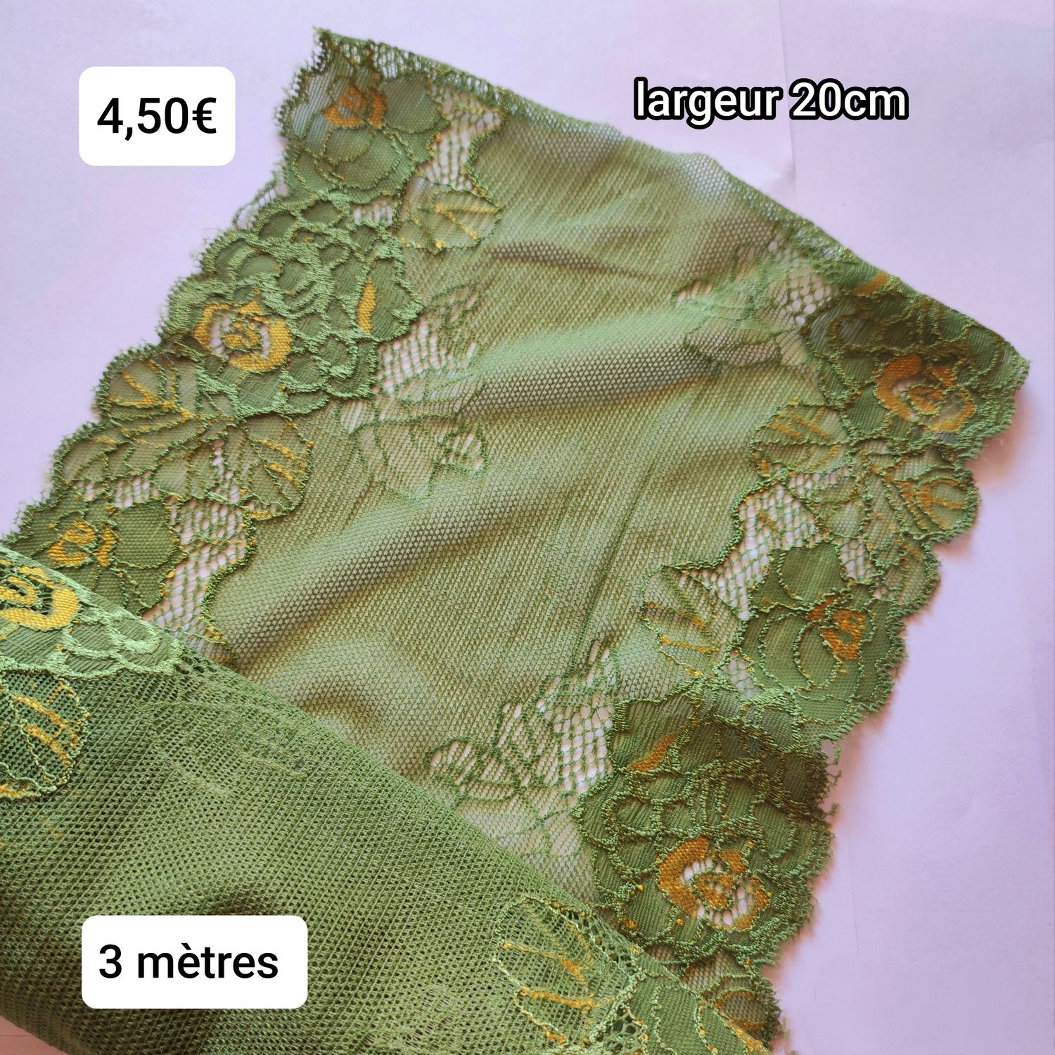 3 mètres dentelle extensible 20 cm vert/jaune
