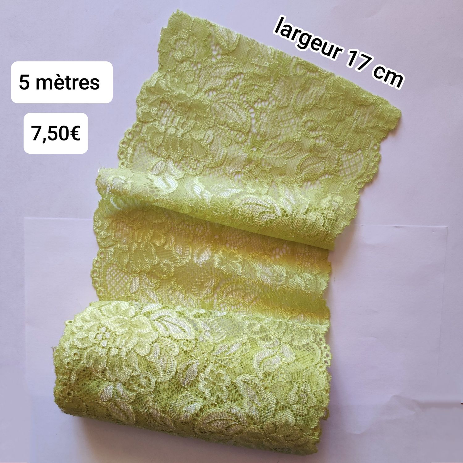 5 mètres dentelle extensible 17cm vert clair 