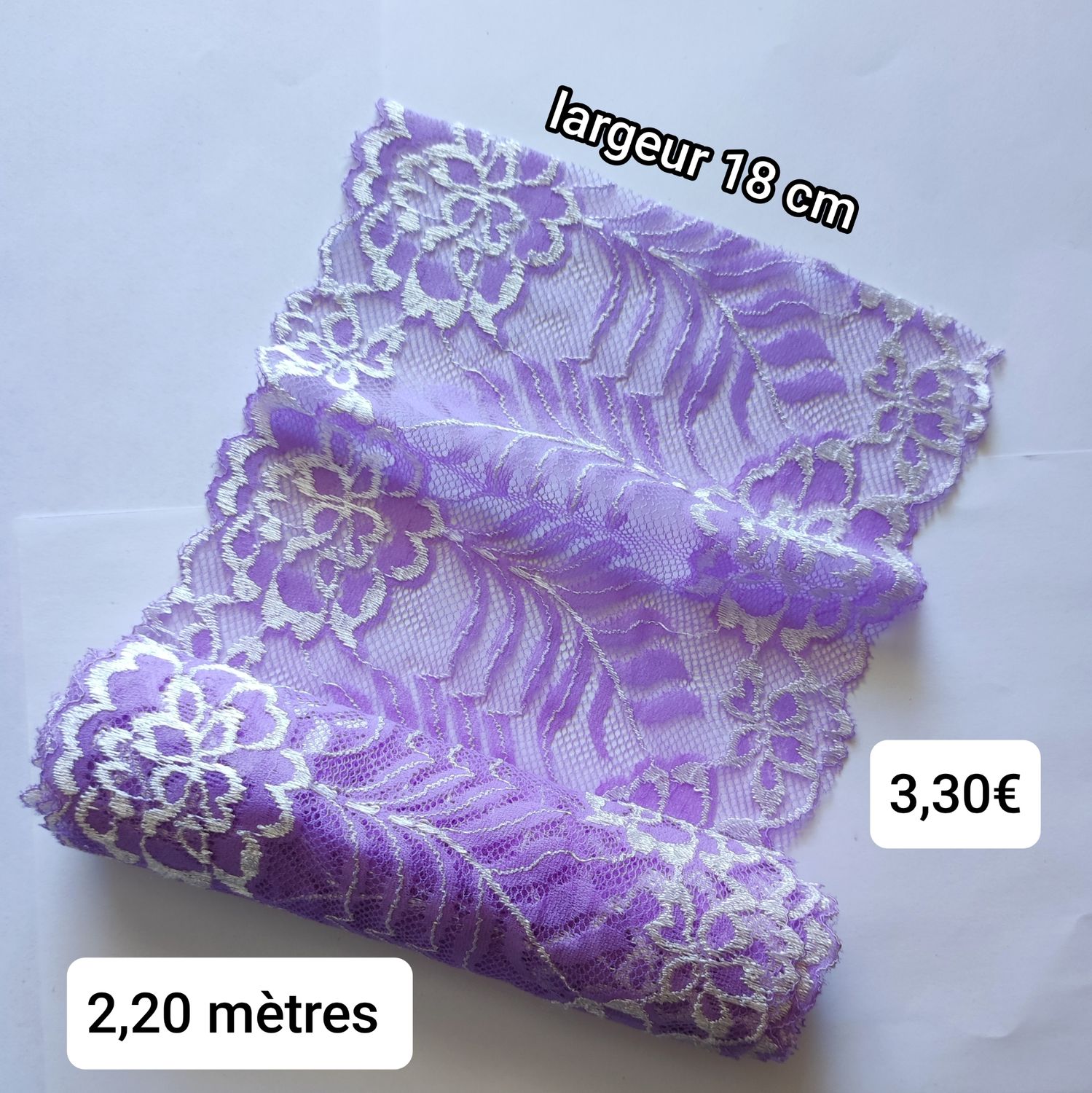 2,20 mètres dentelle extensible 18cm violet/blanc