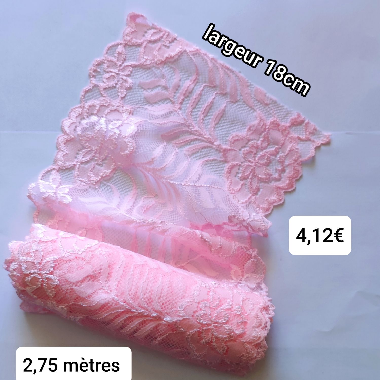 2,75 mètres dentelle extensible 18cm rose 