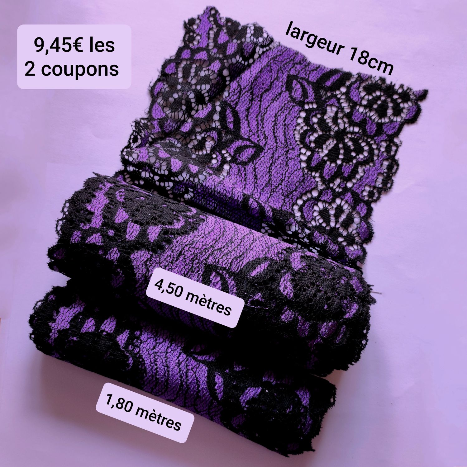 6,30 mètres dentelle extensible 18cm noir/violet