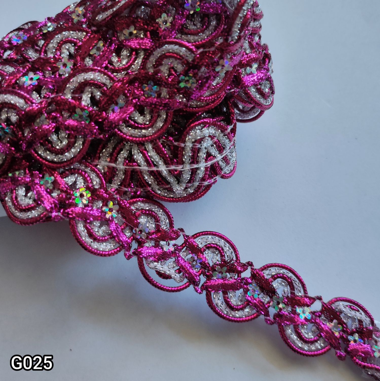 Galon fushia/argenté  2,5cm