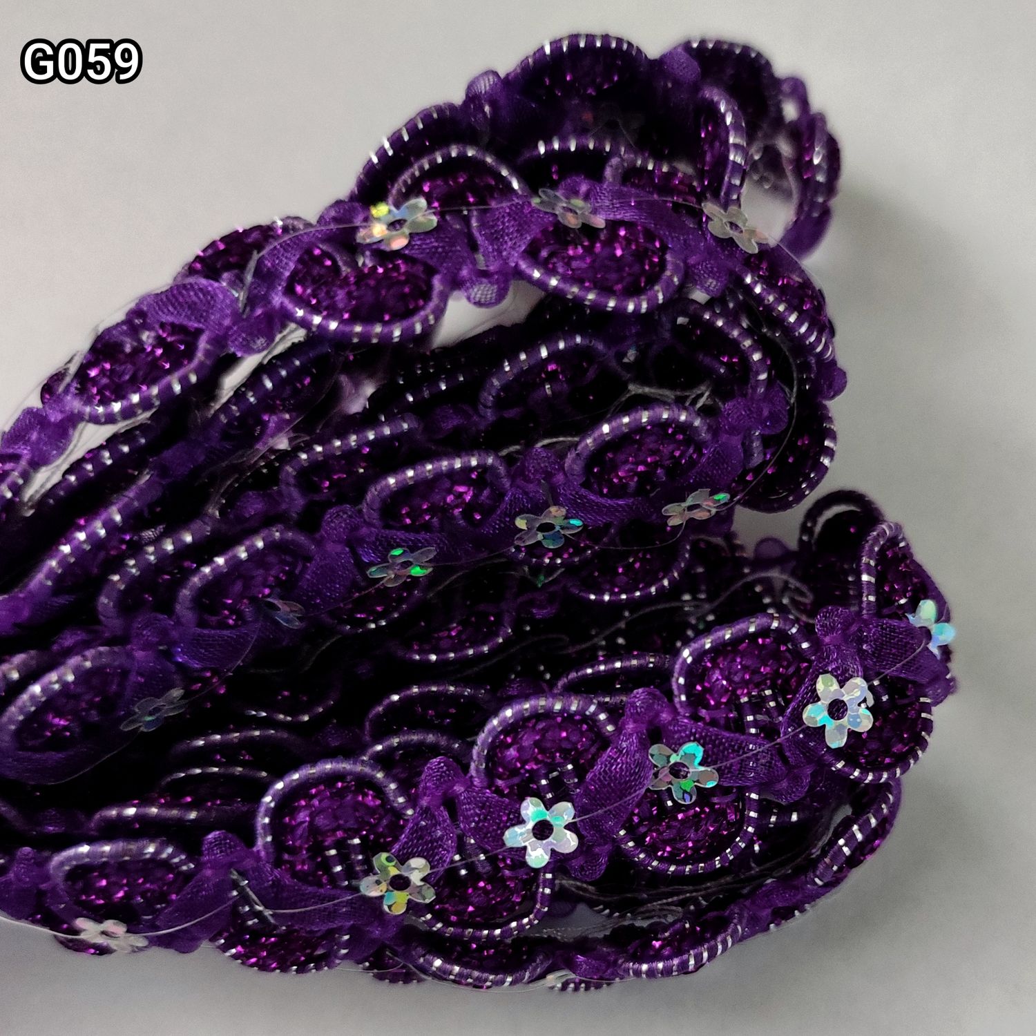 Galon violet 1,5cm /fleurs