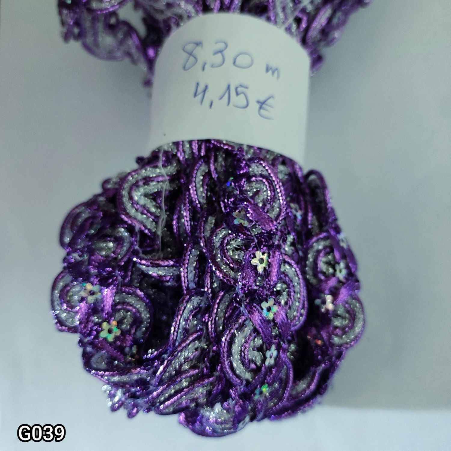 Galon violet/argenté 2,5cm (8,30 mètres)