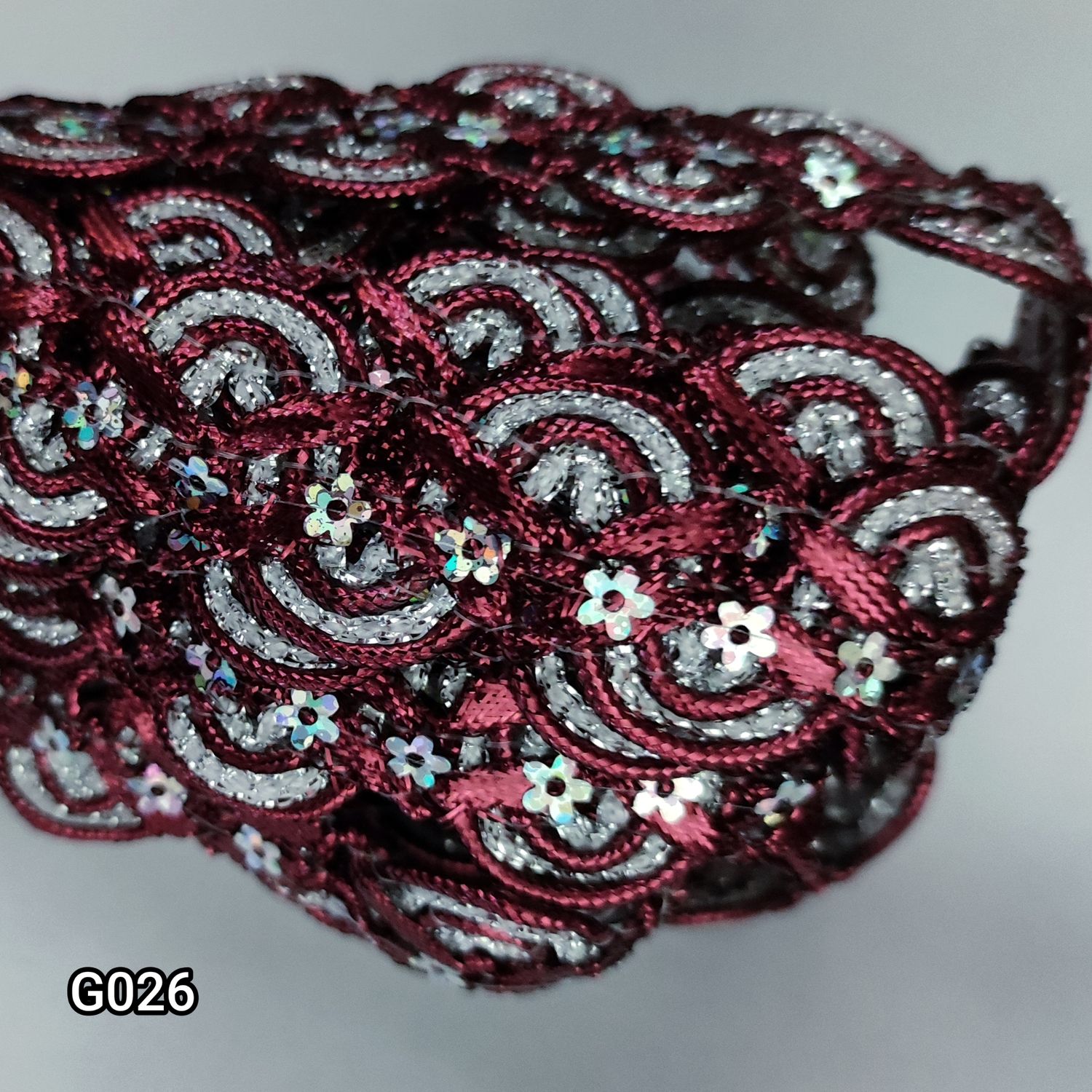 Galon bordeaux/argenté 2,5 cm