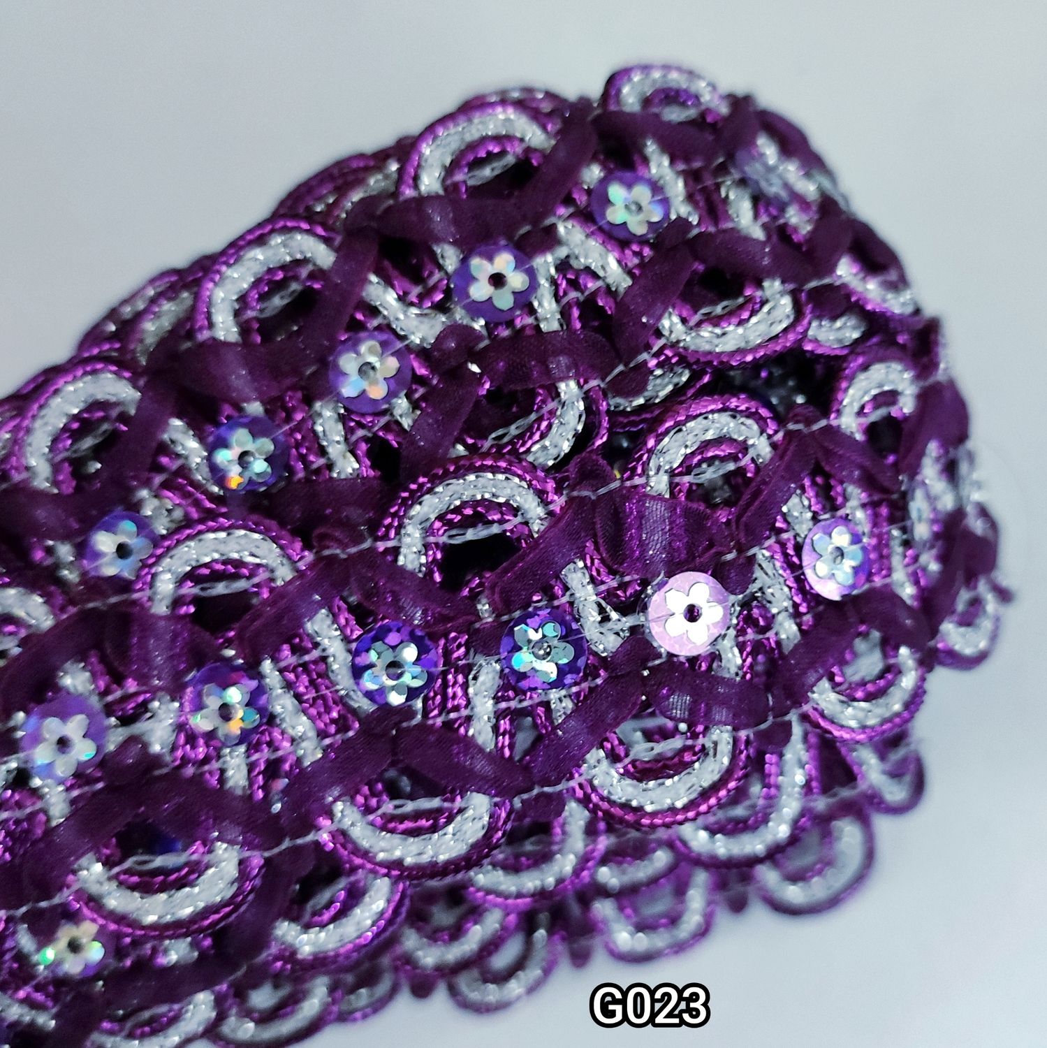 Galon violet/argenté 3cm