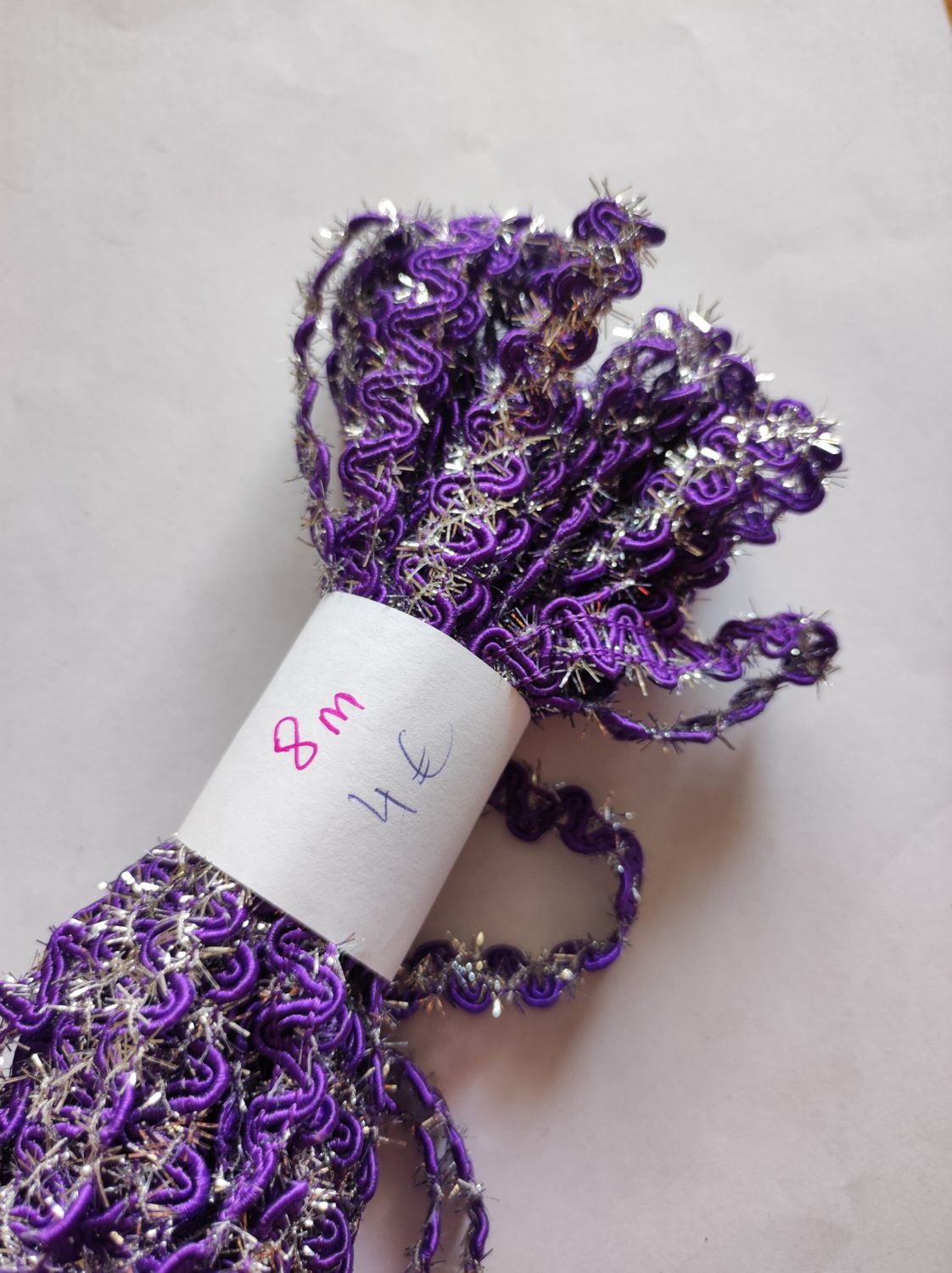 Galon violet /argenté 1cm (8 mètres)