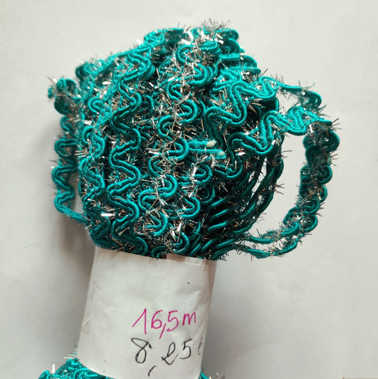 Galon turquoise /argenté 1cm (16,25 mètres)