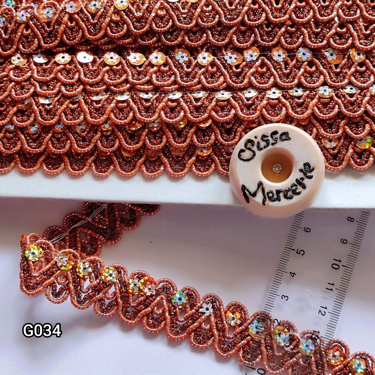 Galon orange strass fleur