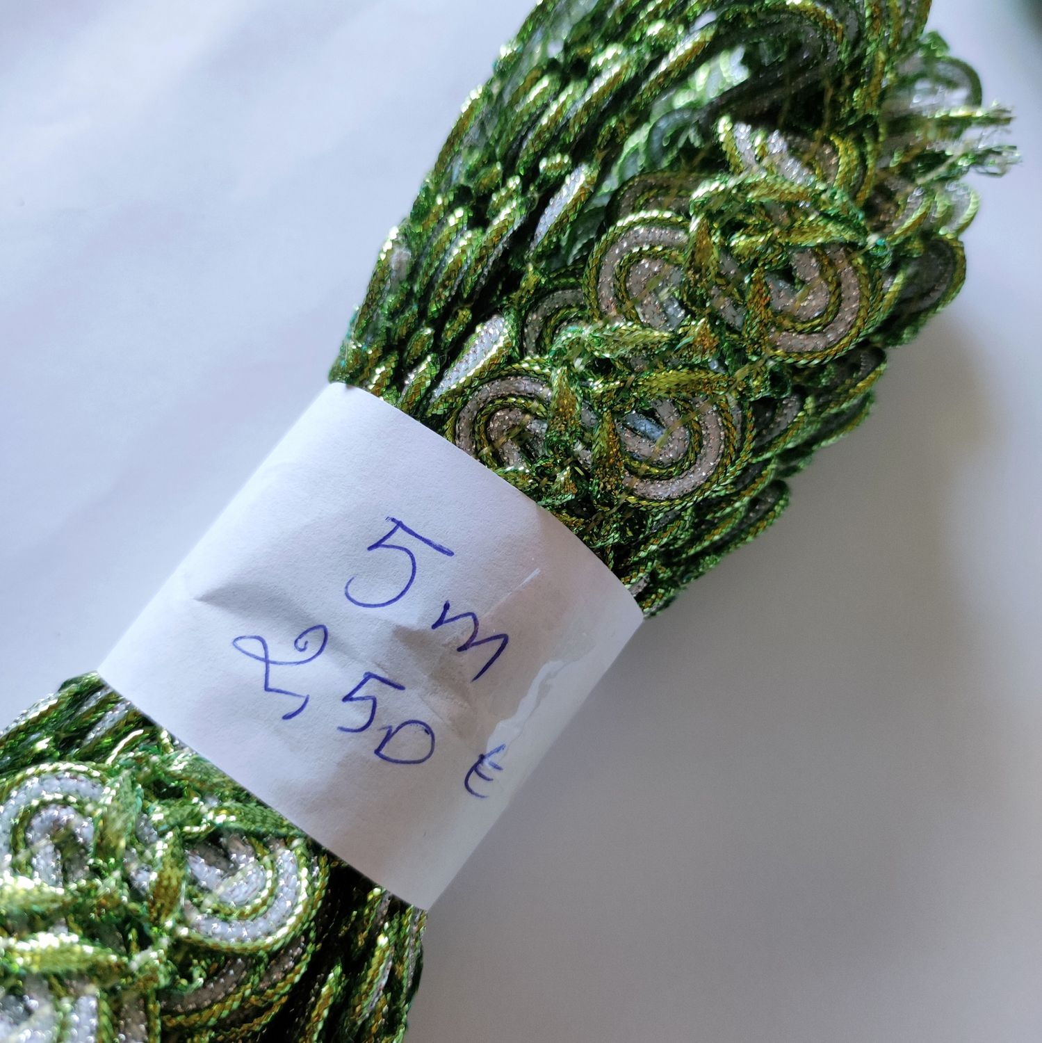 5 mètres de Galon vert/argenté 2,8 cm 