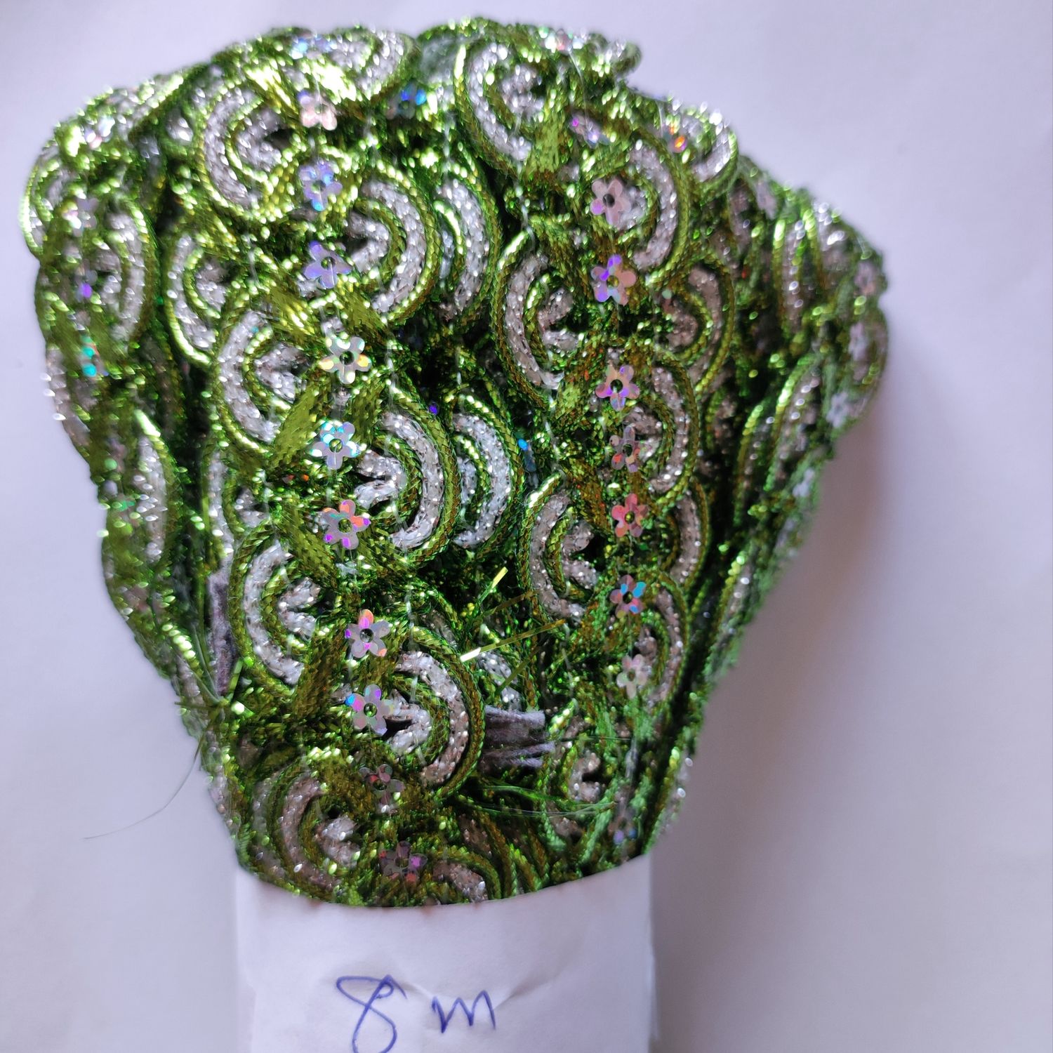 8 mètres de Galon vert/argenté 2,5 cm 