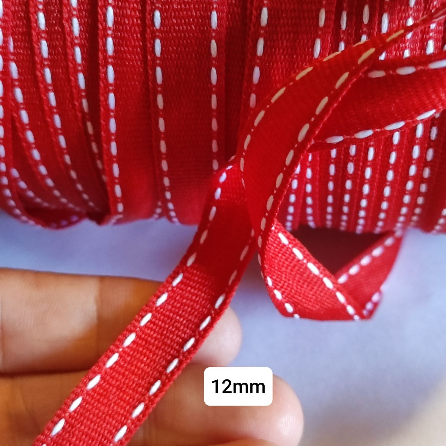 Ruban rouge surpiqûre blanche- 5 mètres