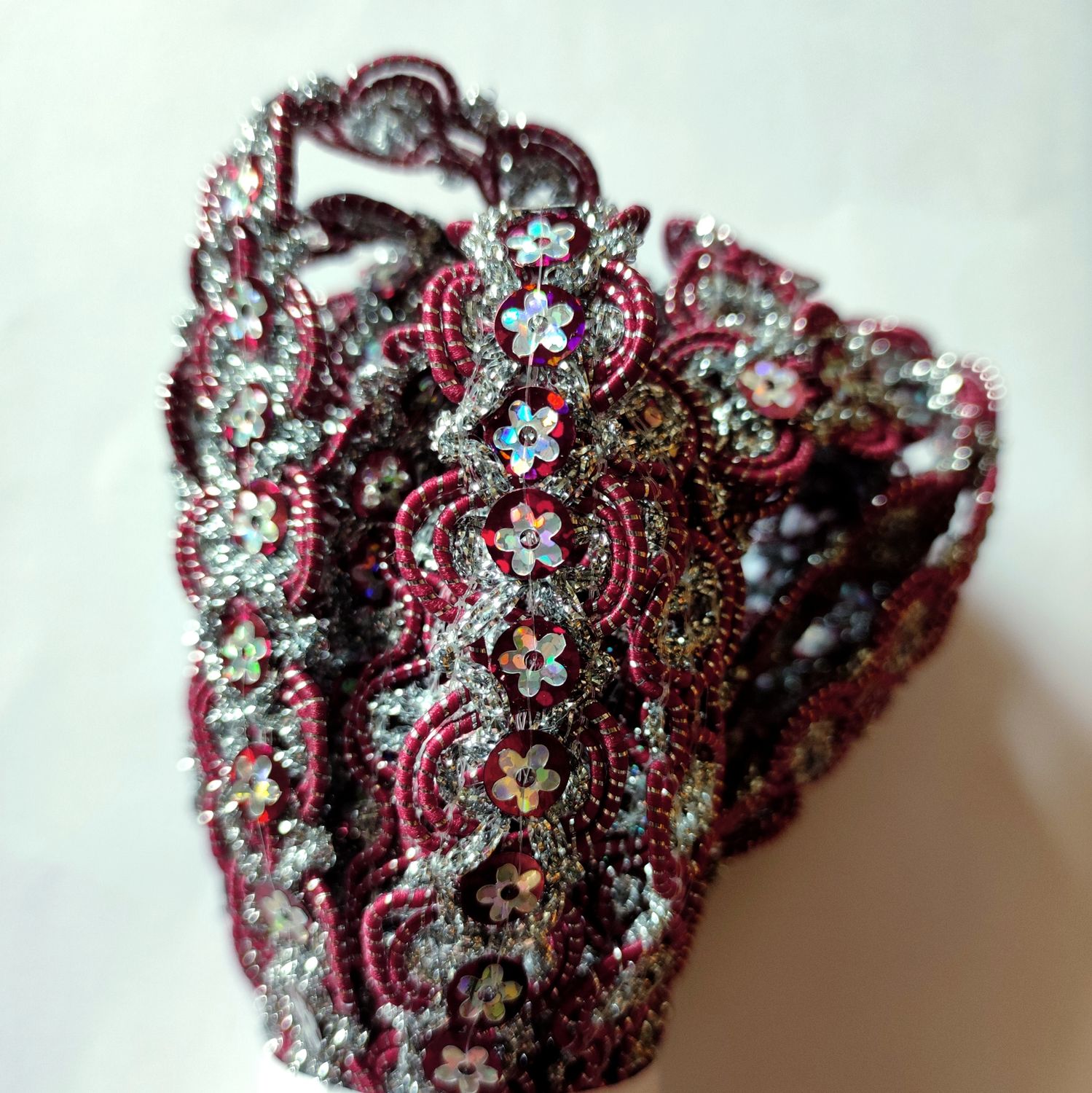 Galon bordeaux/argenté 17mm